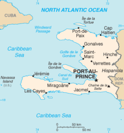 Carte d'Haïti avec au nord, l'île de la Tortue